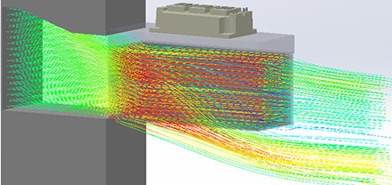 Streamlines through the heat sink of an IGBT power module